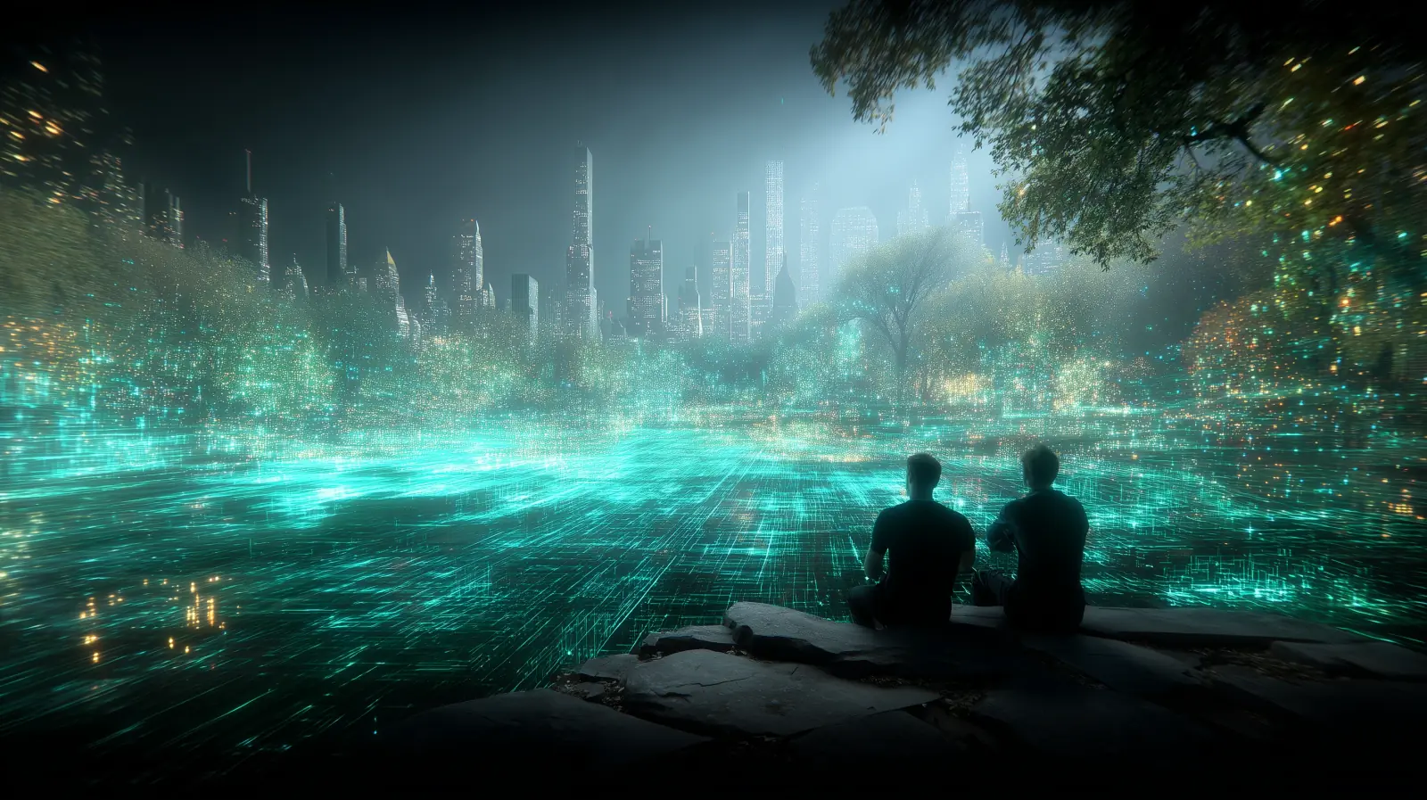 An expansive landscape of luminous worlds